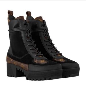 Louis Vuitton Black and Brown Lace Up Boots